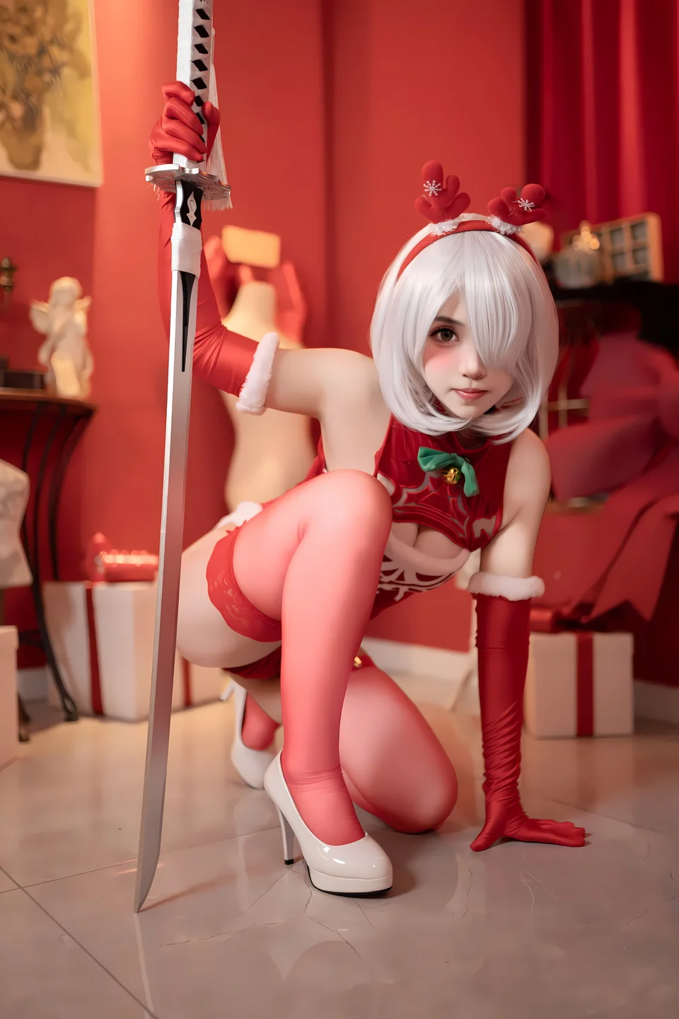 Bangni邦尼 - 圣诞尼尔 红裙御姐 [132P,3V-966MB] tg@simisebaisi 【丝足阁】044.webp